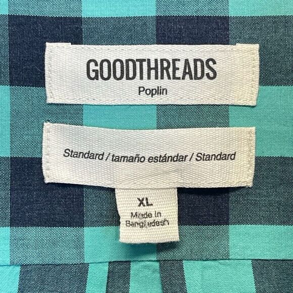 GOODTHREADS Button-down Shirt Mens XL Black Green Buffalo Plaid Poplin Standard - Picture 4 of 15